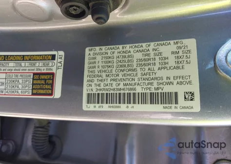 2021 Honda Cr-V Awd Ex-L from USA, damaged, VIN 2HKRW2H83MH676866